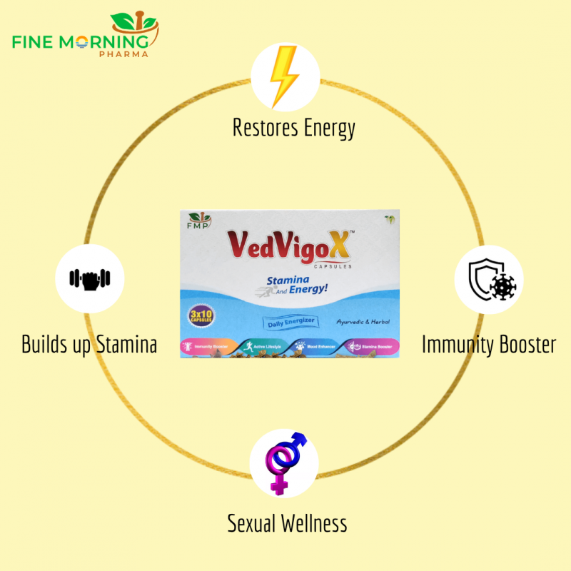VEDVIGOX, an Ayurvedic energizer, Immunity booster and Vitalizer. It's FDA approved and awarded a TreadMark and GMP certification too. https://www.finemorningpharma.com/products